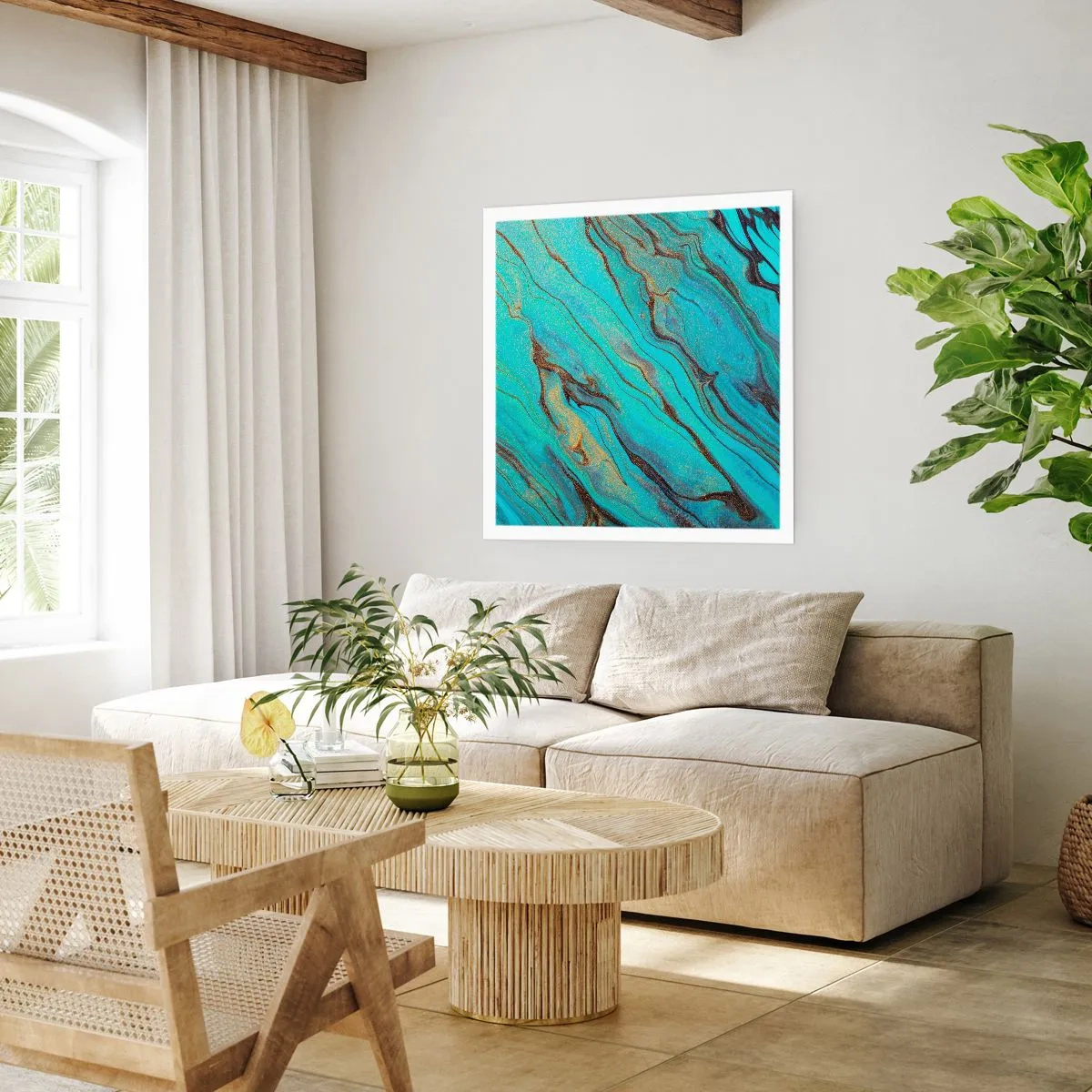 Affisch - Turkost tidvatten - 40x40 cm