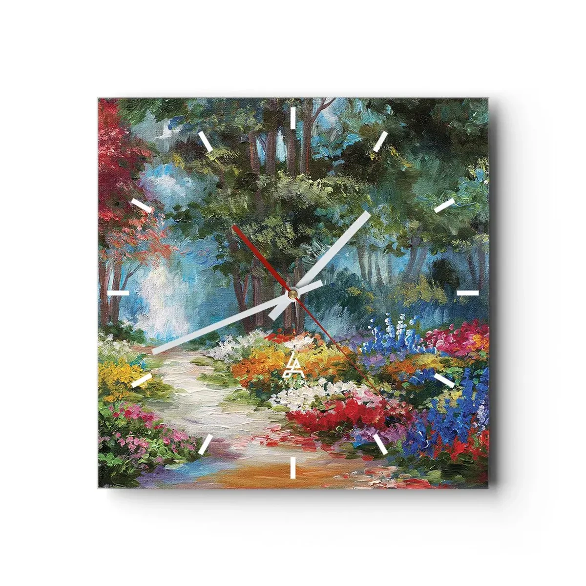 Väggklocka - Klocka på glas - Skogsträdgård, blomskog - 30x30 cm