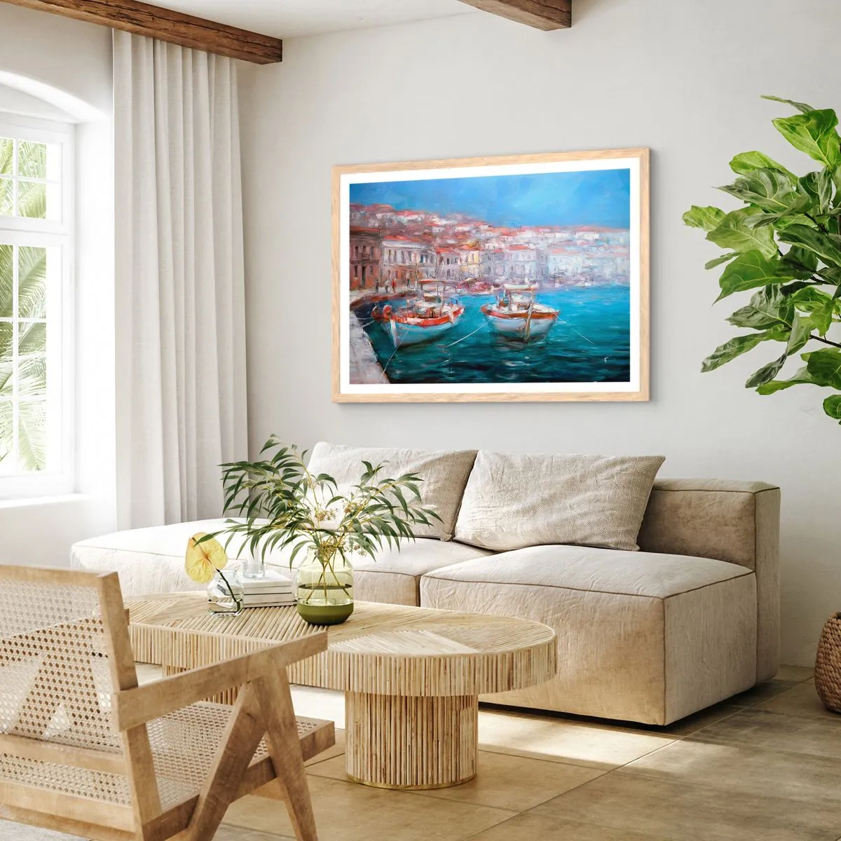 Affisch i ram av ljusek - Italiensk vik - 100x70 cm