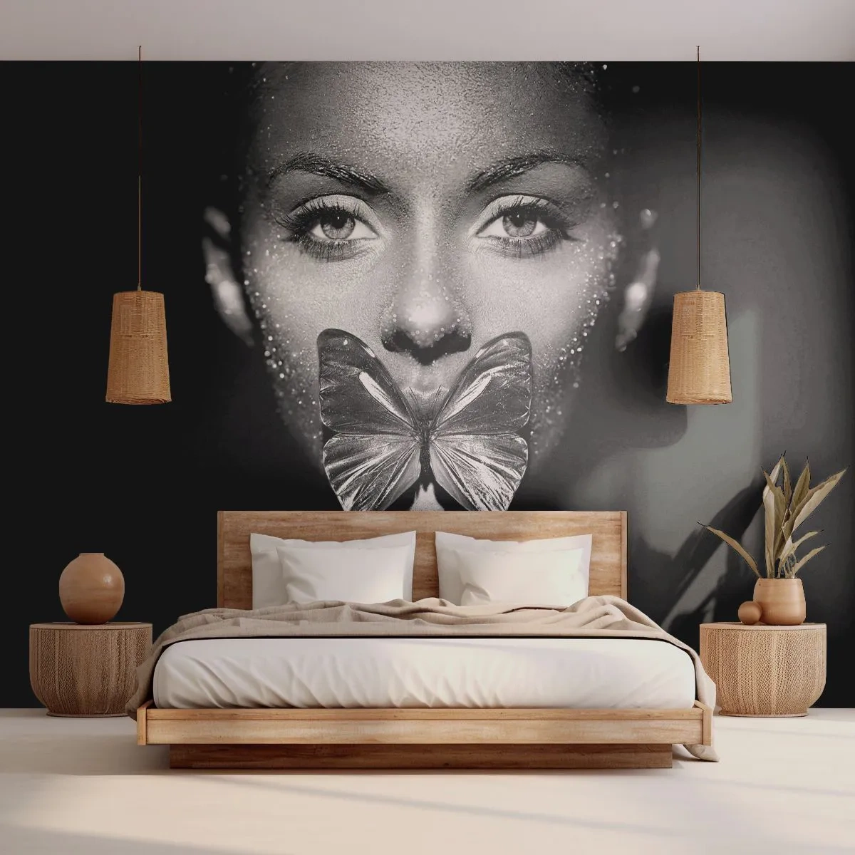 Fototapet Premium Canvas - Fjärilkyss - Abstraktion, Kvinna, Fjäril - 250x175 cm