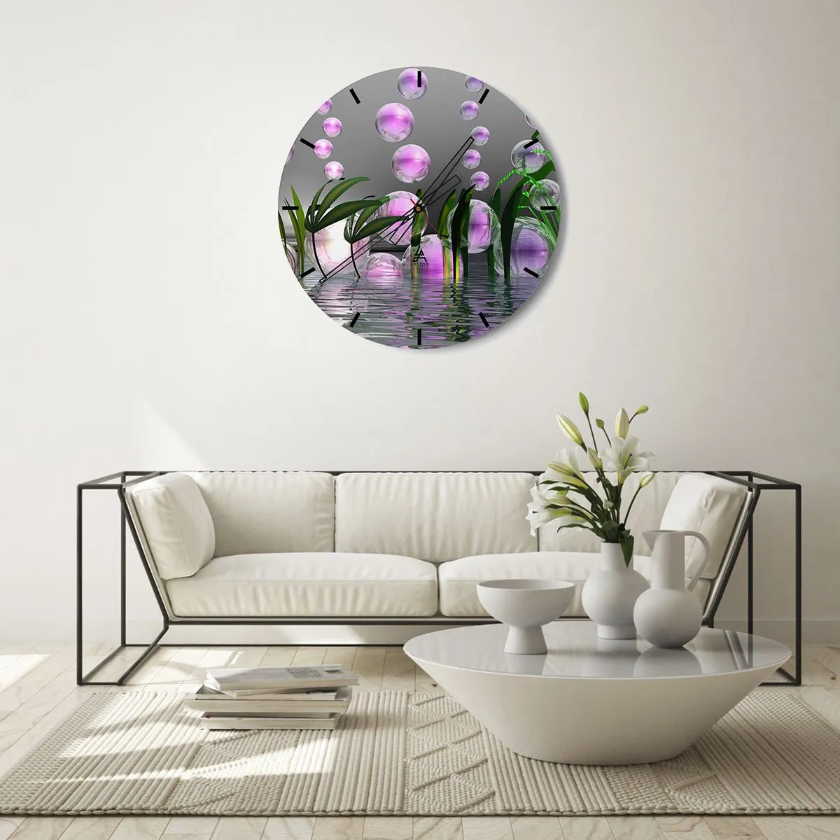 Väggklocka - Klocka på glas - Tankeväckande komposition av lätthet och liv - 30x30 cm