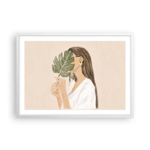 Affisch i vit ram - Mystiskt porträtt med solfjäder - 70x50 cm