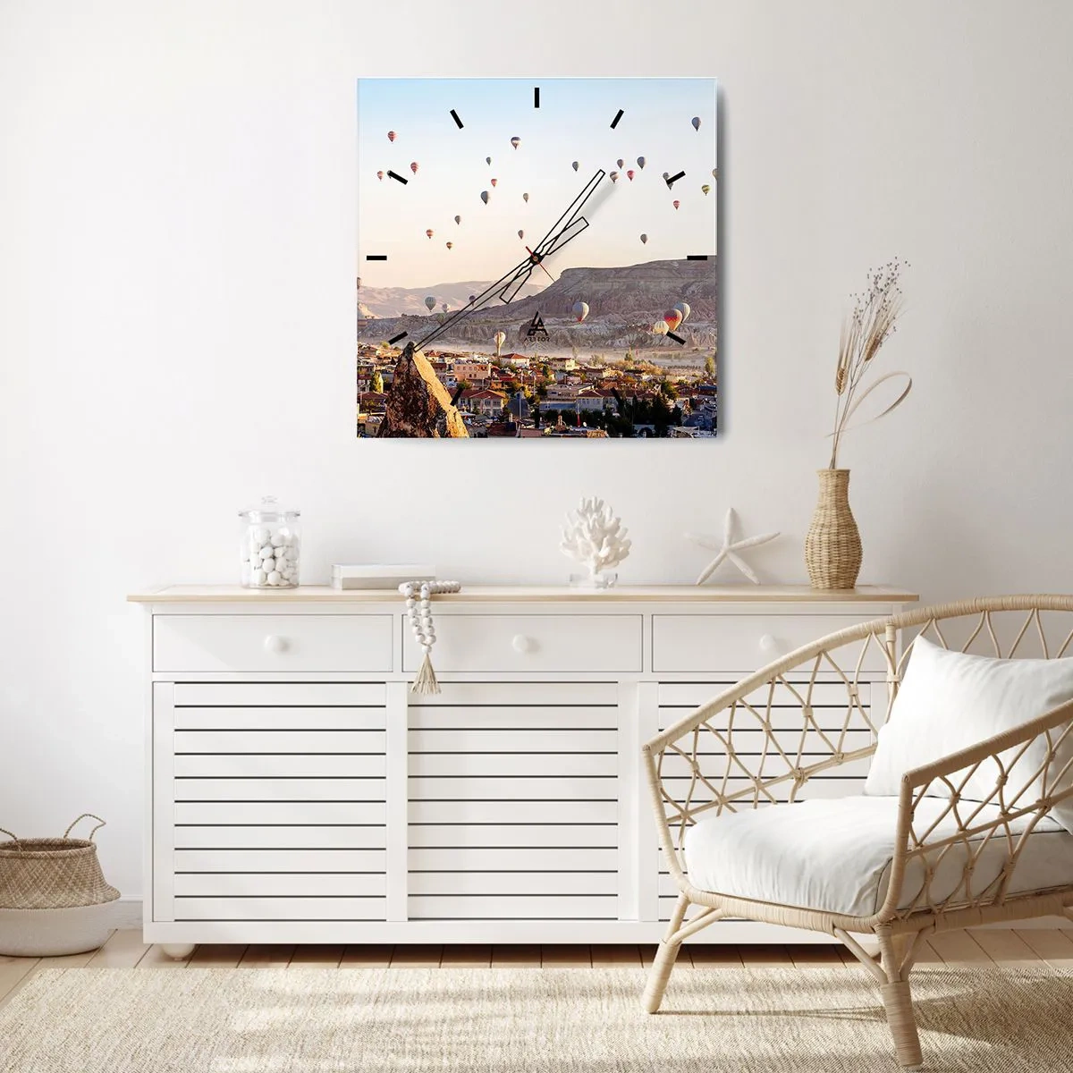 Väggklocka - Klocka på glas - Som båtar på himlen - 30x30 cm