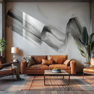 Fototapet Standard Eco - Konstnärlig svart strimma på en ljus bakgrund - 100x70cm - Bara för skojs skull - Modern väggdekoration för vardagsrum och sovrum ARTTOR