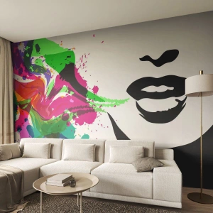 Fototapet Premium Canvas - Berättelse i regnbågens färger - Abstraktion, Mun, Färgglad grafik - 350x256 cm
