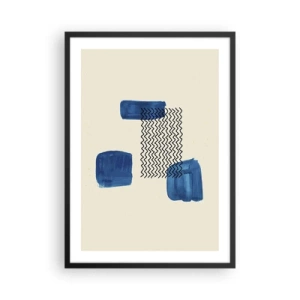 Affisch i svart ram - Abstrakt komposition i marinblå nyanser med linjer - 50x70cm - Abstrakt kvartett - Modern väggdekoration för vardagsrum och sovrum ARTTOR