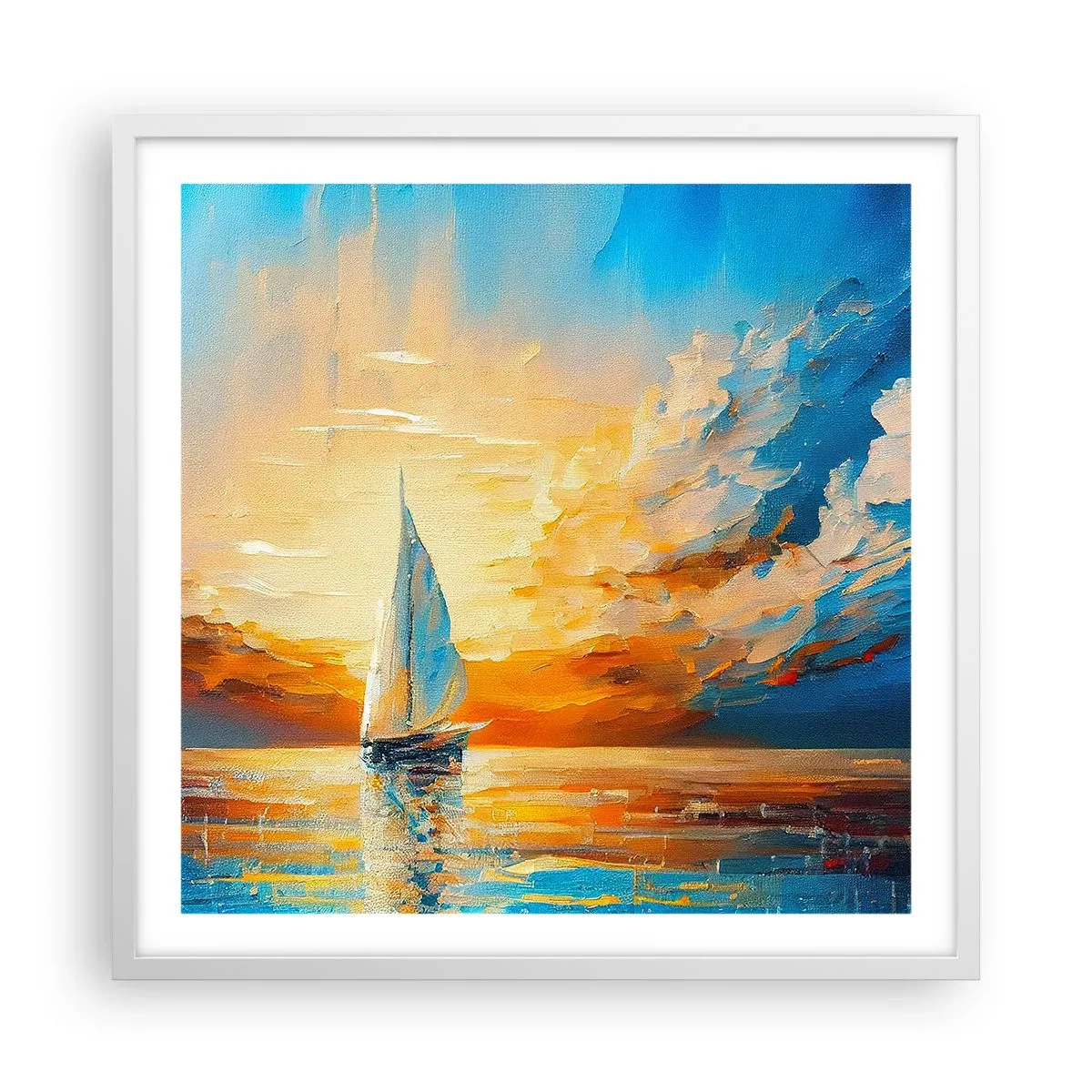 Affisch i vit ram - Segla i gult - 60x60 cm