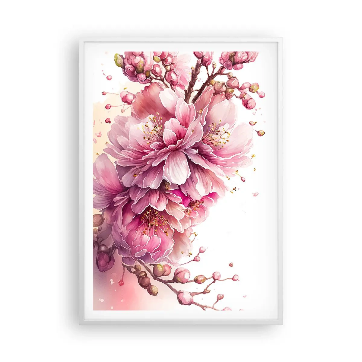 Affisch i vit ram - Blommande körsbärsblomma - 70x100 cm