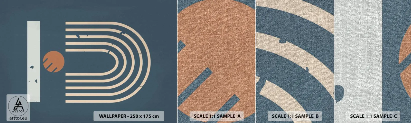 Provbit av fototapet Premium Canvas - Geometri mot mörkblå bakgrund - Abstraktion, Bit, Grafik - 100x30 cm