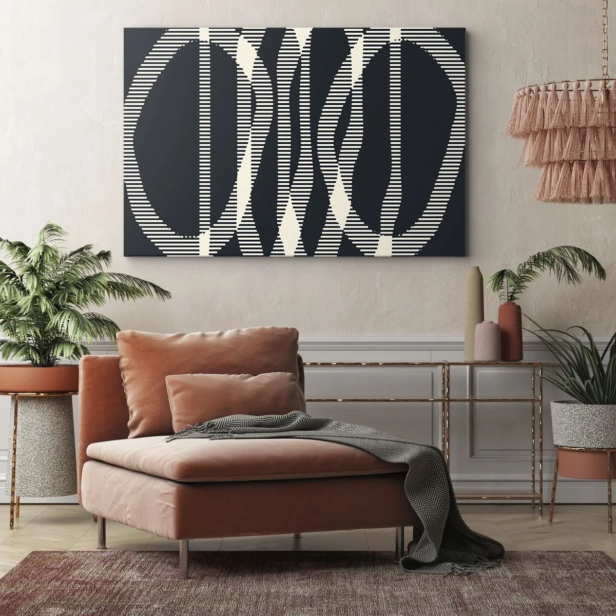 Canvastavla - Bild på duk - Geometriska linjer i ljusa nyanser mot en mörk bakgrund - 70x50cm - Försök att bryta mörkret - Modern väggdekoration för vardagsrum och sovrum ARTTOR