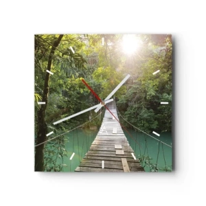 Väggklocka - Klocka på glas - Vid azurblått vatten till azurblå skog - 30x30 cm