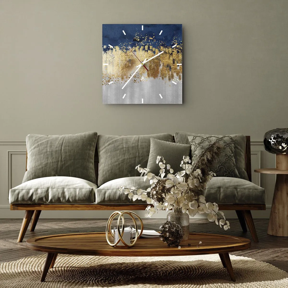 Väggklocka - Klocka på glas - Modern komposition med blixt - 40x40 cm