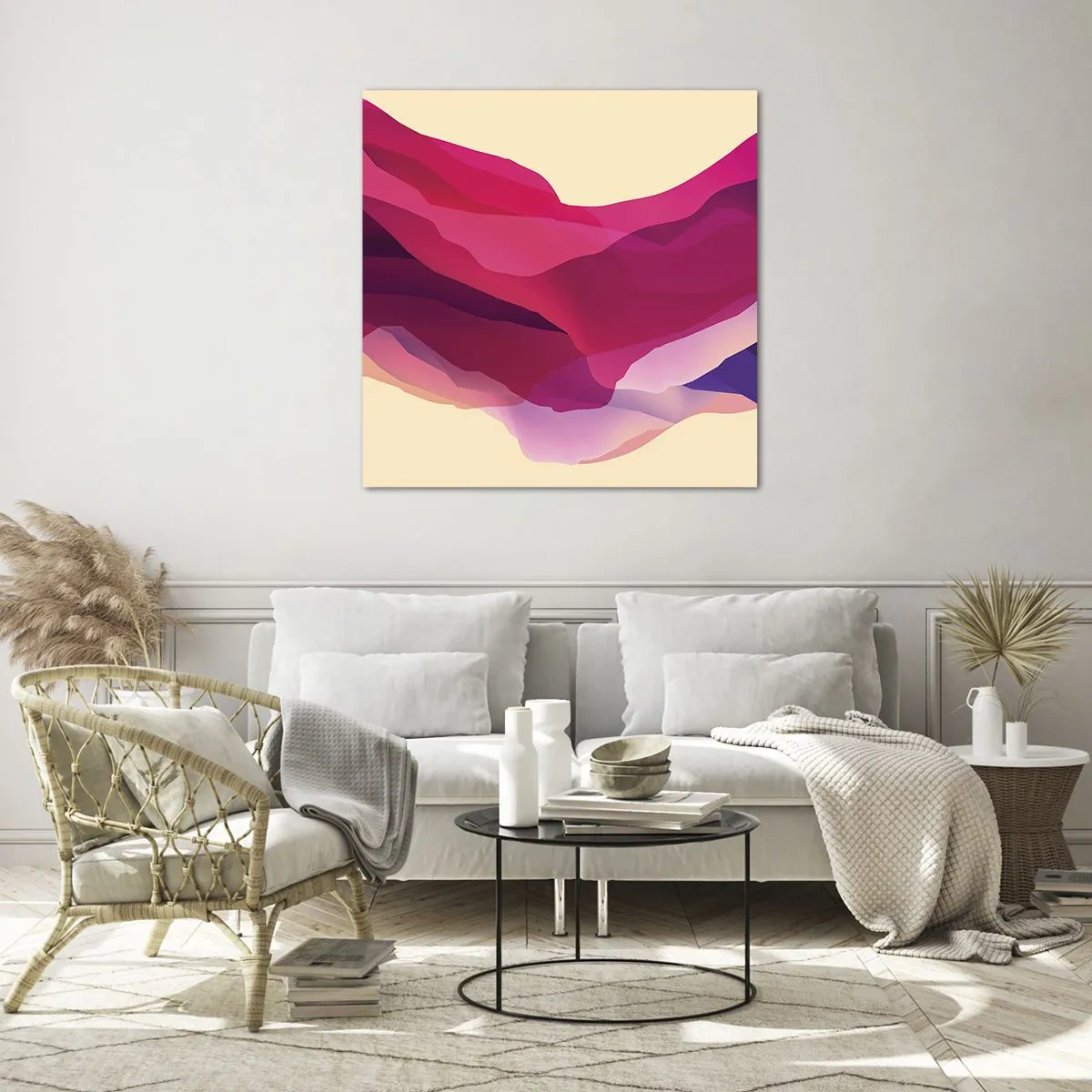 Glastavla - Bild på glas - Purpurfärgade vågor - 50x50 cm