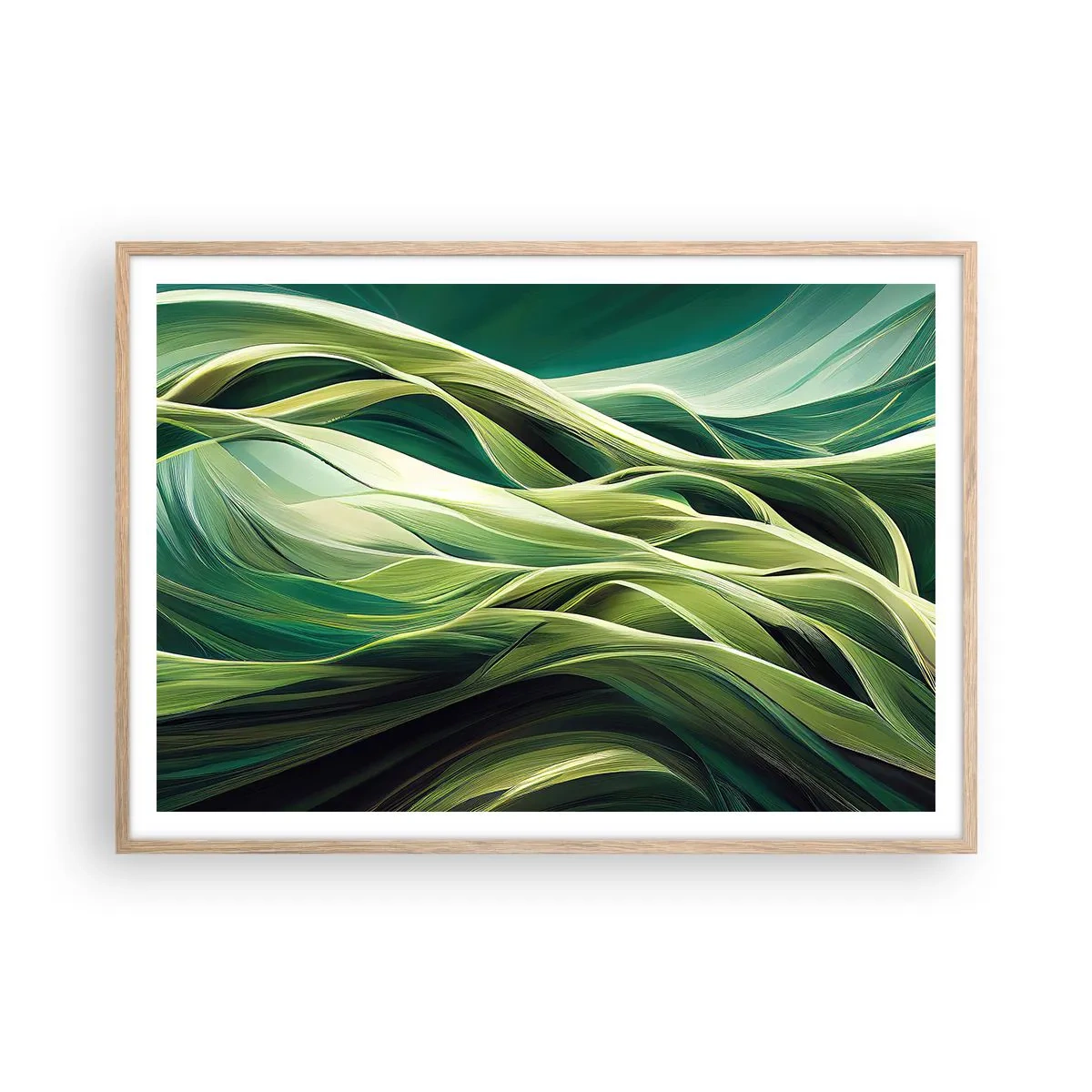 Affisch i ram av ljusek - Ett abstrakt spel med grönt - 100x70 cm