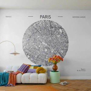 Fototapet Standard Eco - En karta över Paris i form av en cirkel på en vit bakgrund - 100x70cm - Paris anatomi - Modern väggdekoration för vardagsrum och sovrum ARTTOR
