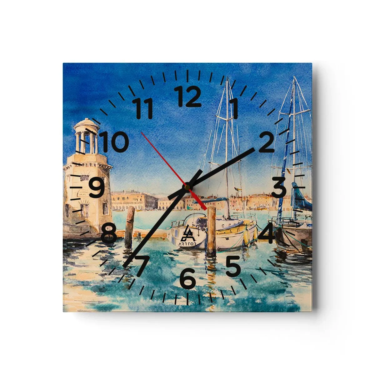 Väggklocka - Klocka på glas - Solig lagun - 40x40 cm
