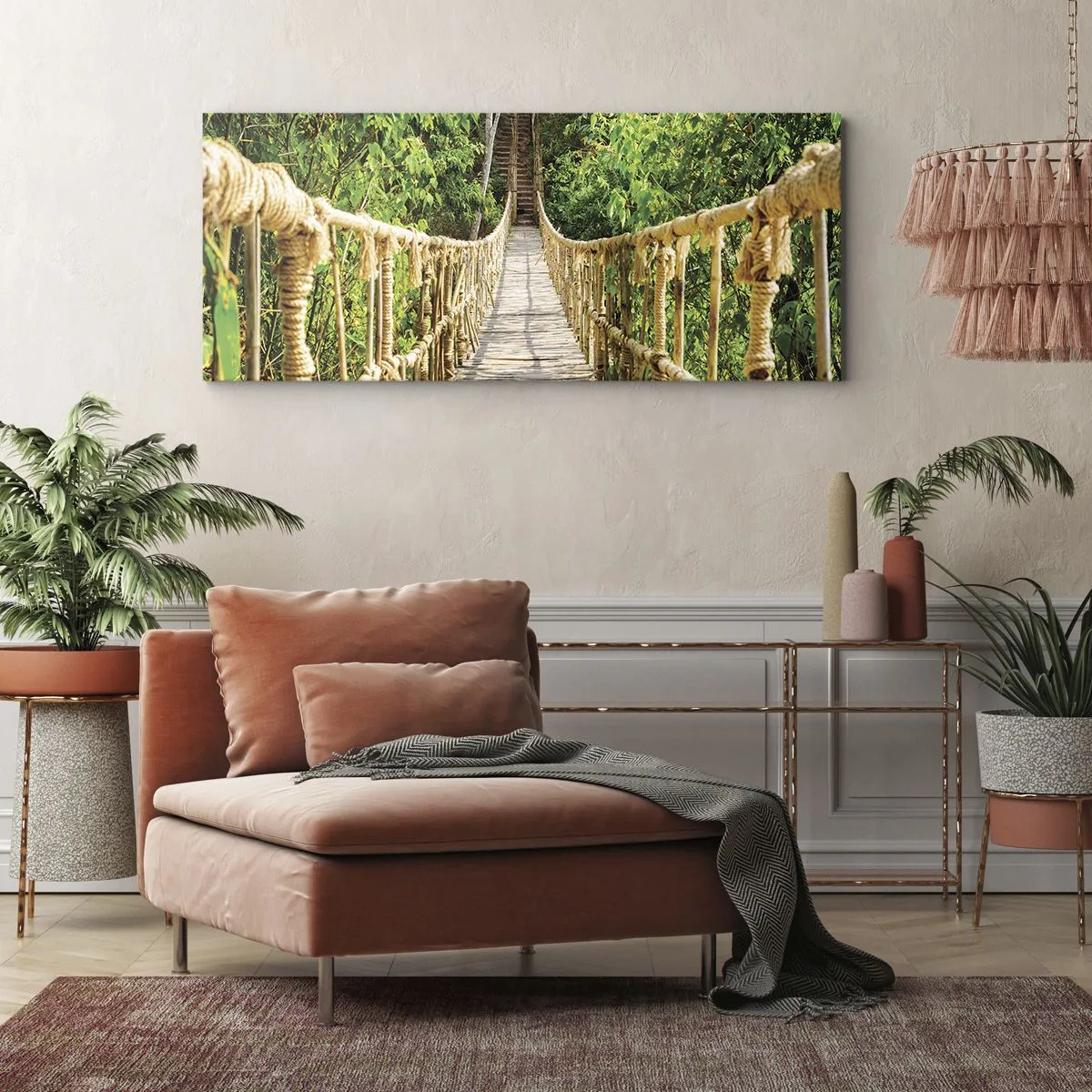 Canvastavla - Bild på duk - Upphängd i grönskan - 120x50 cm