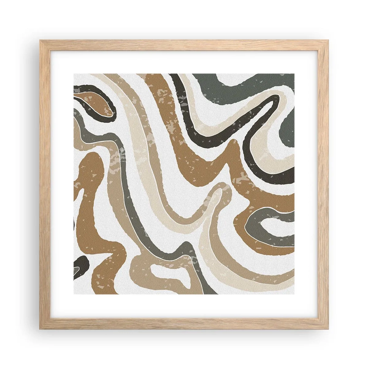 Affisch i ram av ljusek - Meandrar av jordnära färger - 40x40 cm