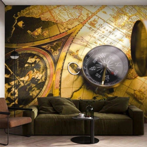 Fototapet Premium Canvas - Kanske till världens ände? - Resor, Världskartor, Kompass - 300x210 cm