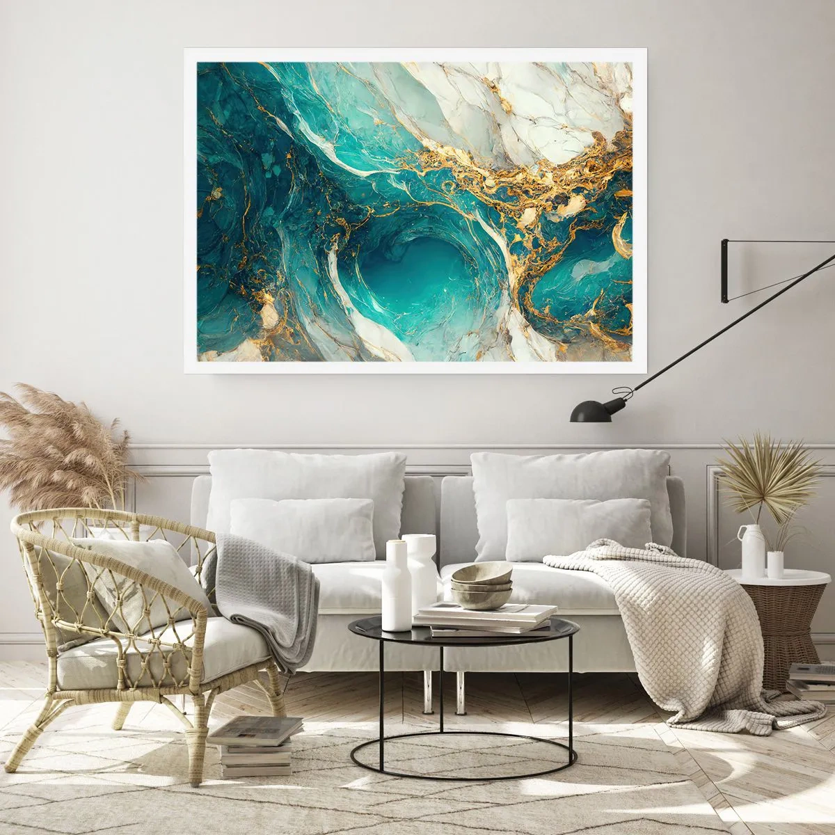 Affisch - En komposition med guldådror - 100x70 cm