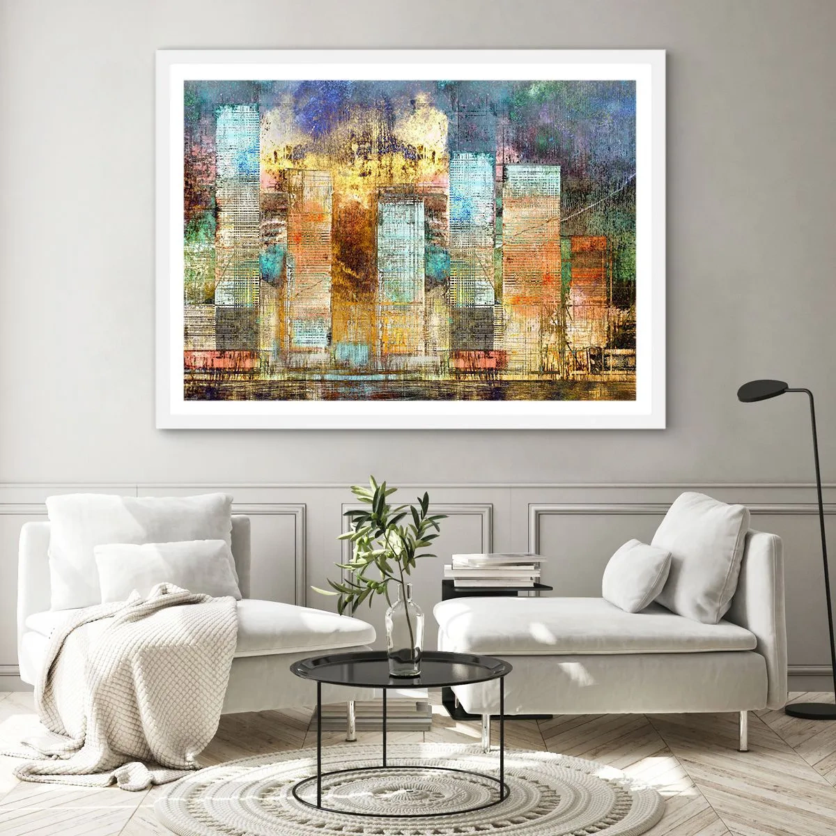 Affisch i vit ram - Solig metropol - 100x70 cm