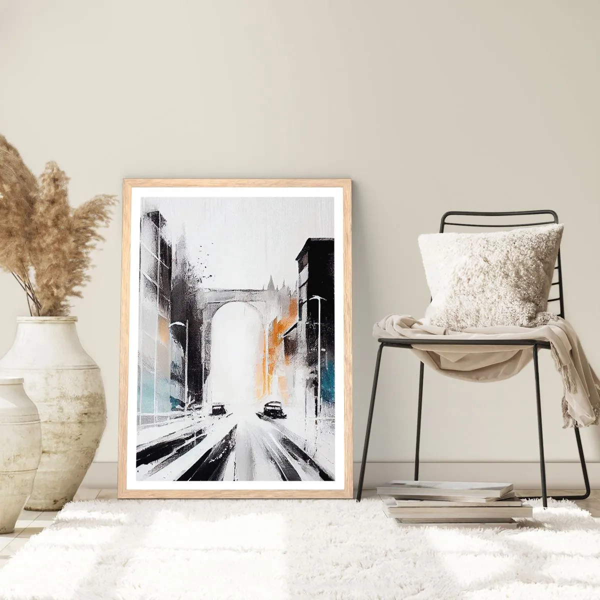 Affisch i ram av ljusek - Stadsstudie: arkitektur och rörelse - 50x70 cm