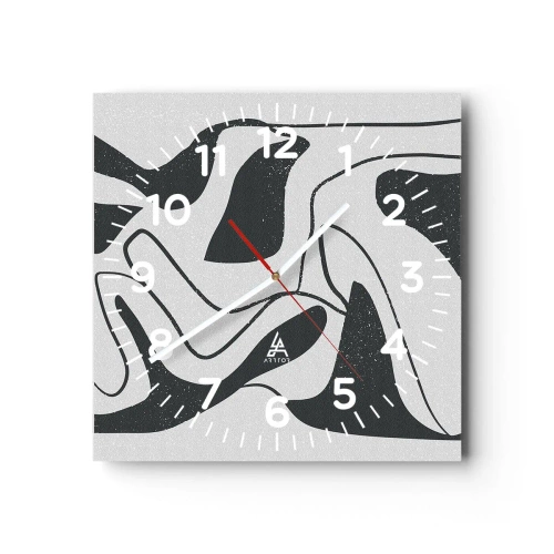 Väggklocka - Klocka på glas - Abstrakt lek i en labyrint - 30x30 cm