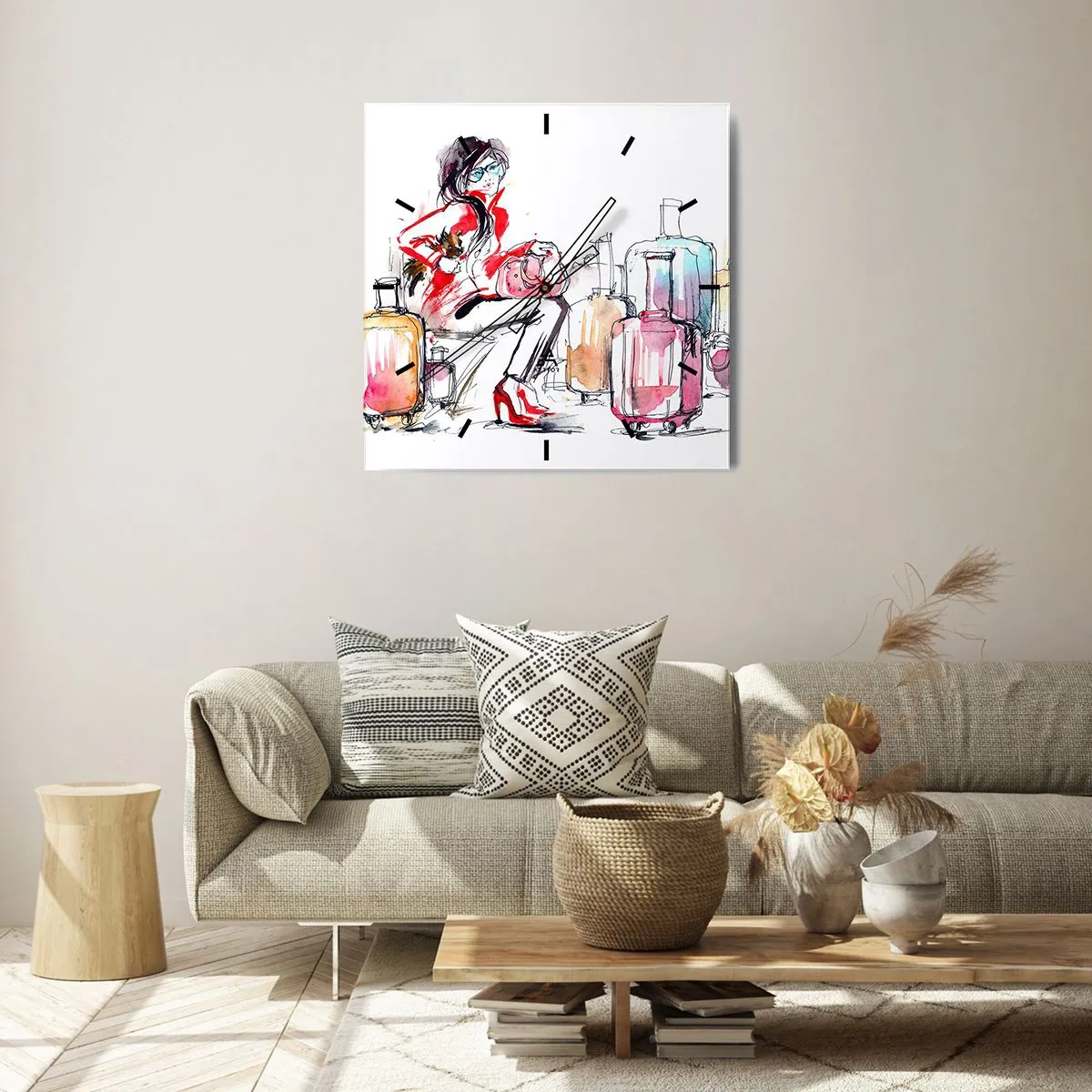 Väggklocka - Klocka på glas - Låt oss sätta oss inför resan - 40x40 cm