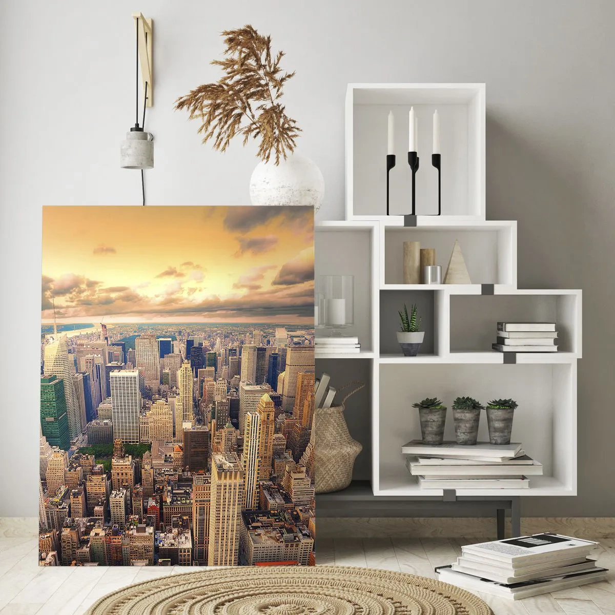 Glastavla - Bild på glas - Förgylld metropolis - 50x70 cm