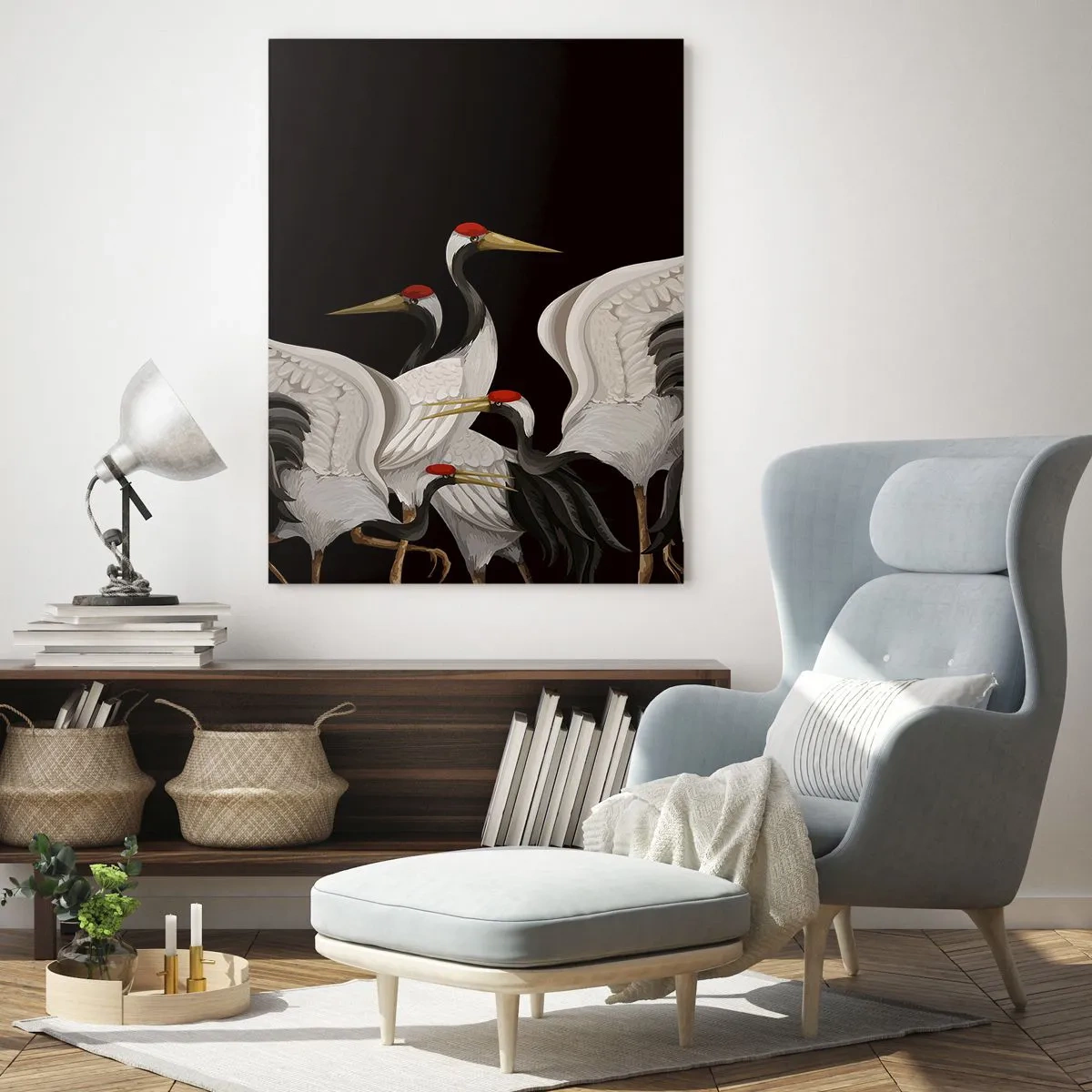 Glastavla - Bild på glas - Fågelärenden - 50x70 cm