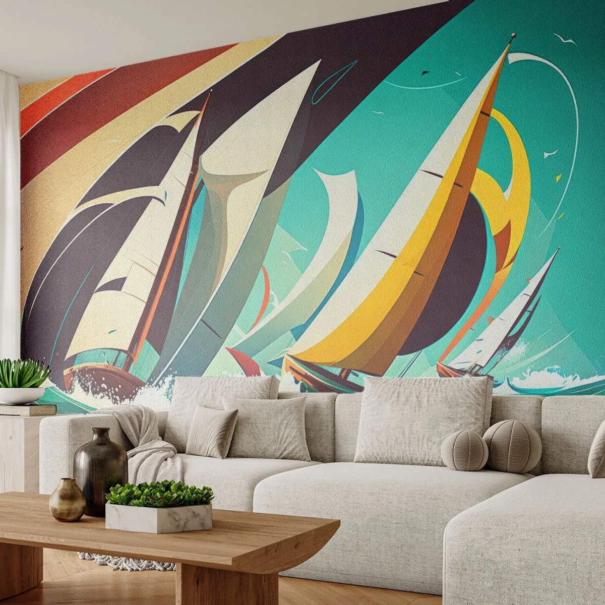 Fototapet Premium Canvas - Icke rädda för elementen - Segelbåtar, Regatta, Hav - 250x175 cm
