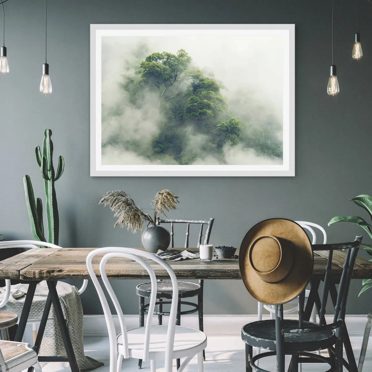 Affisch i vit ram - Insvept i dimma - 100x70 cm