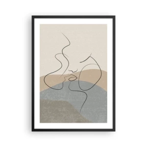 Affisch i svart ram - En minimalistisk linje som skapar ett feminint ansikte - 50x70cm - Beröra med pensel - Modern väggdekoration för vardagsrum och sovrum ARTTOR