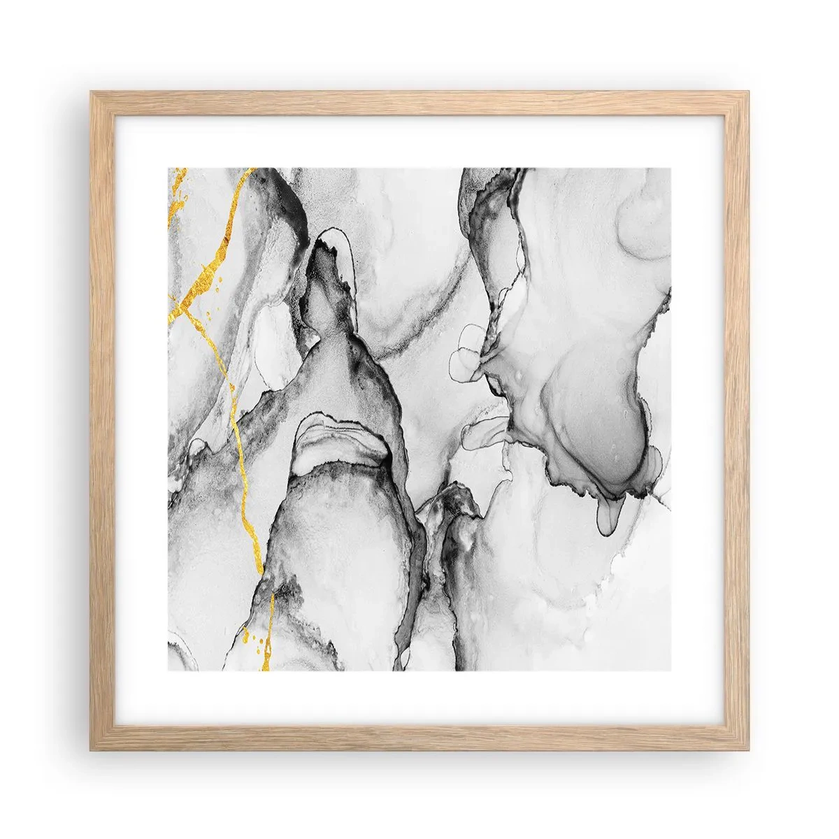 Affisch i ram av ljusek - Komposition med guldmotiv - 40x40 cm