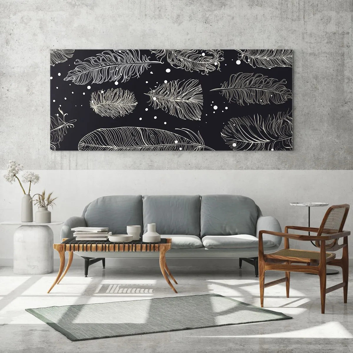 Glastavla - Bild på glas - Fjäderspets - 100x40 cm