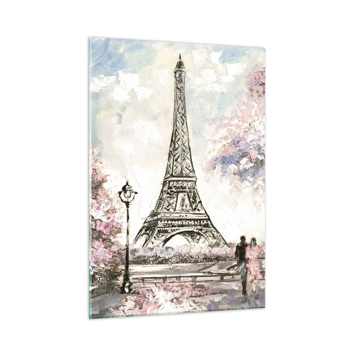 Glastavla - Bild på glas - Aprilpromenad i Paris - 50x70 cm