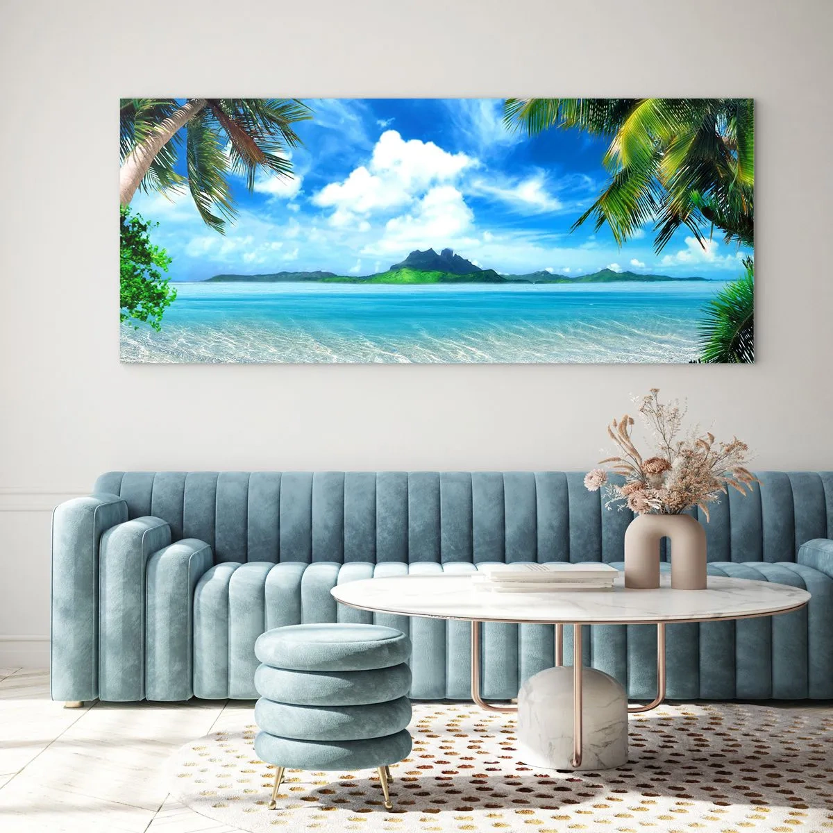 Glastavla - Bild på glas - Tropikens azur - 140x50 cm