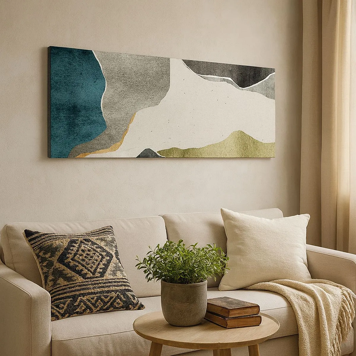 Canvastavla - Bild på duk - Mosaikkomposition med en guldtråd - 100x40 cm