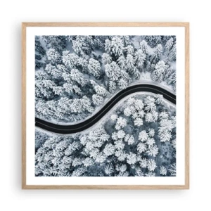 Affisch i ram av ljusek - Genom vinterskogen - 60x60 cm
