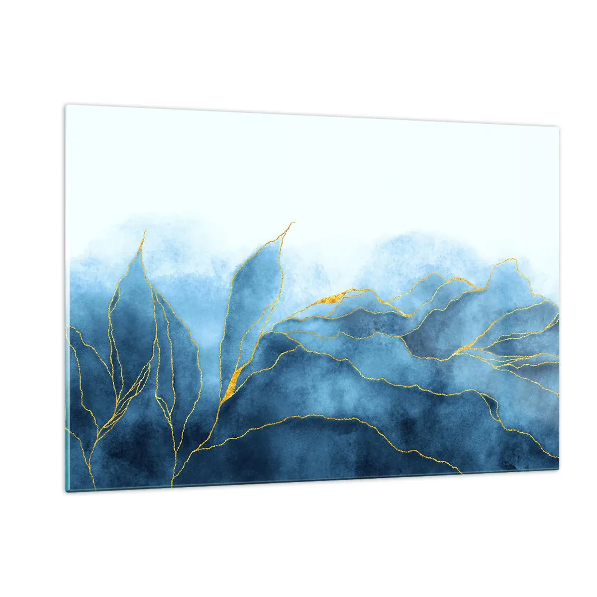 Glastavla - Bild på glas - Blått i guld - 120x80 cm