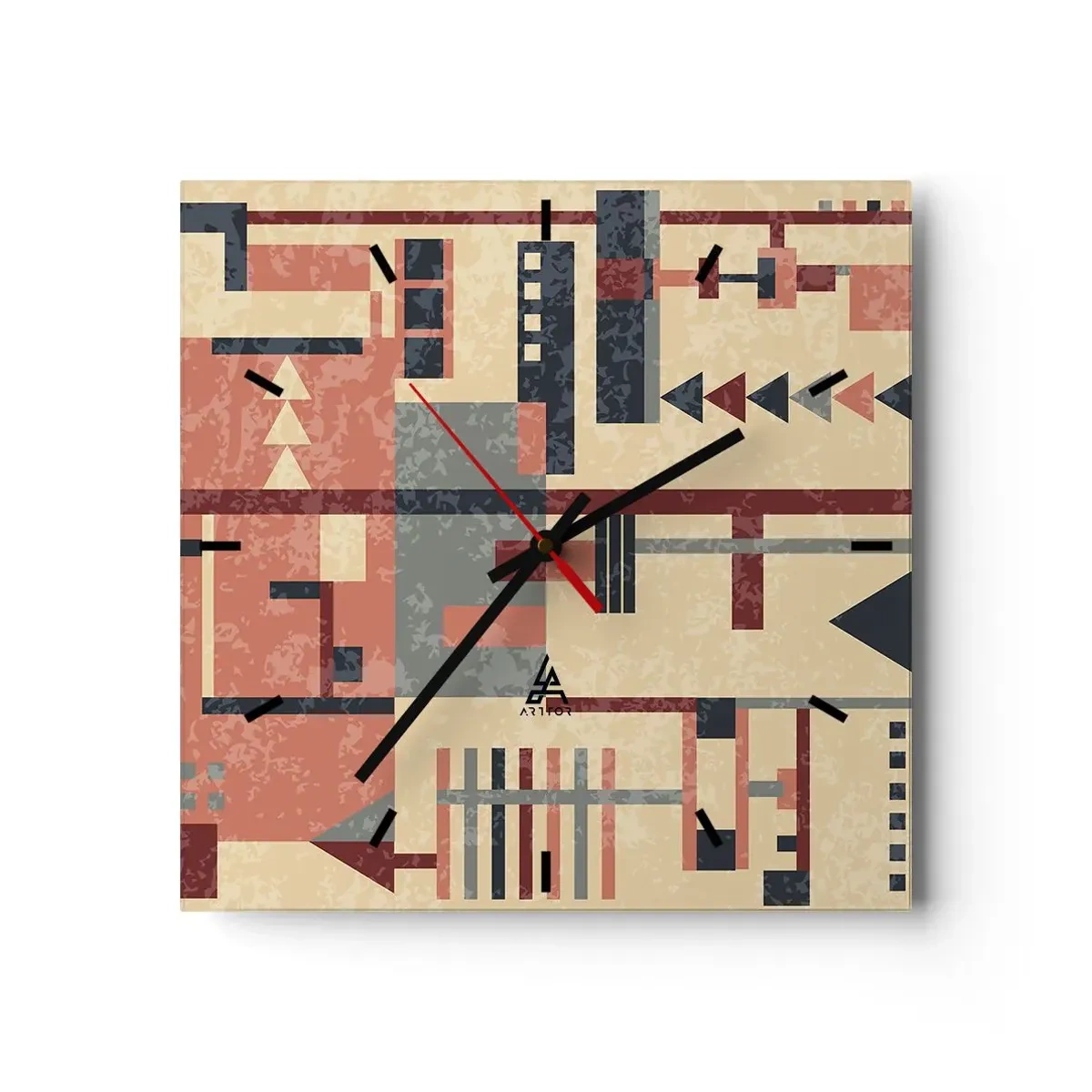 Väggklocka - Klocka på glas - Kombination av vertikala och horisontella element - 30x30 cm