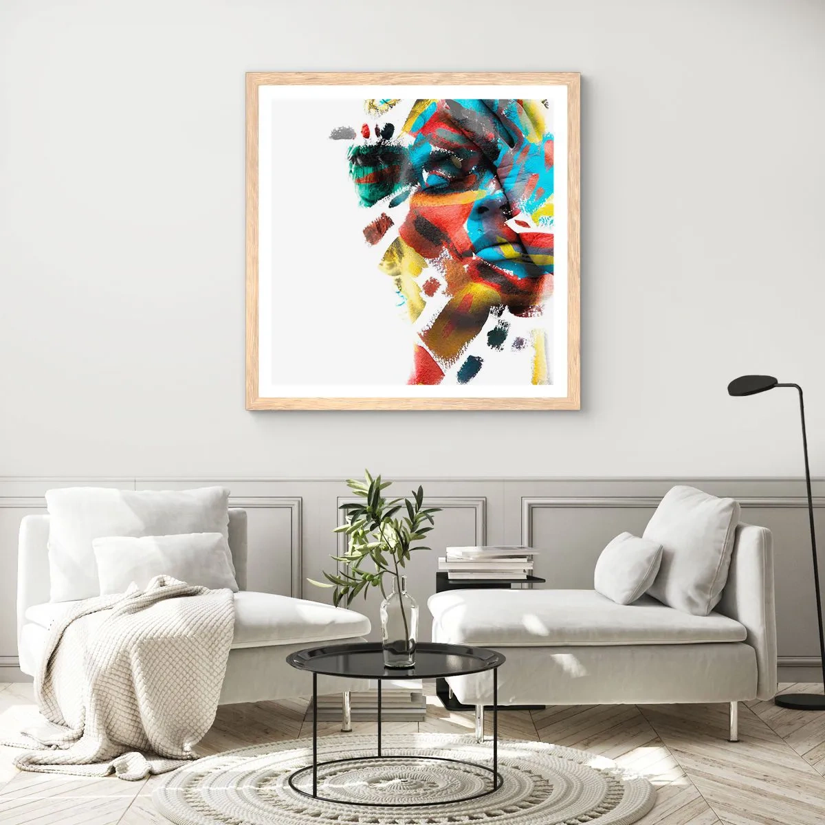 Affisch i ram av ljusek - Färgrik personlighet - 60x60 cm