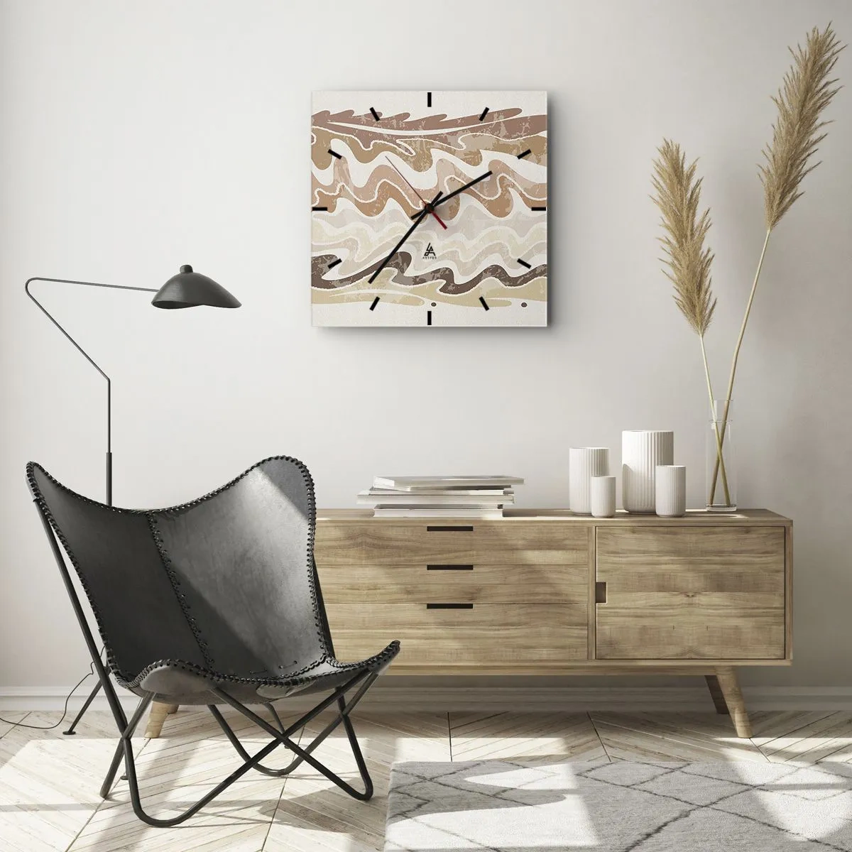 Väggklocka - Klocka på glas - Bra energi - bra känslor - 40x40 cm