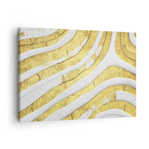 Canvastavla - Bild på duk - Guld- och vita abstrakta linjer i en 3D-textur - 70x50cm - Komposition i vitt och guld - Modern väggdekoration för vardagsrum och sovrum ARTTOR