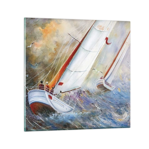 Glastavla - Bild på glas - Springande på vågorna - 40x40 cm