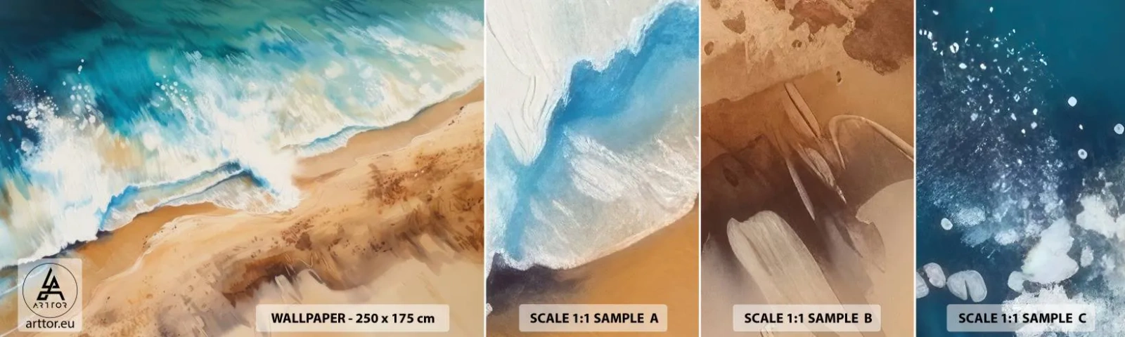 Provbit av självhäftande fototapet Deluxe Sticker - Den återkommande vågen - Kust, Seaside, Hav - 100x30 cm