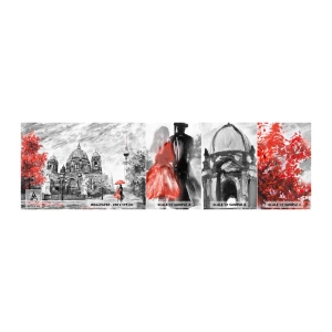 Provbit av självhäftande fototapet Deluxe Sticker - Ett möte i Berlin - Stad, Målning, Arkitektur - 100x30 cm