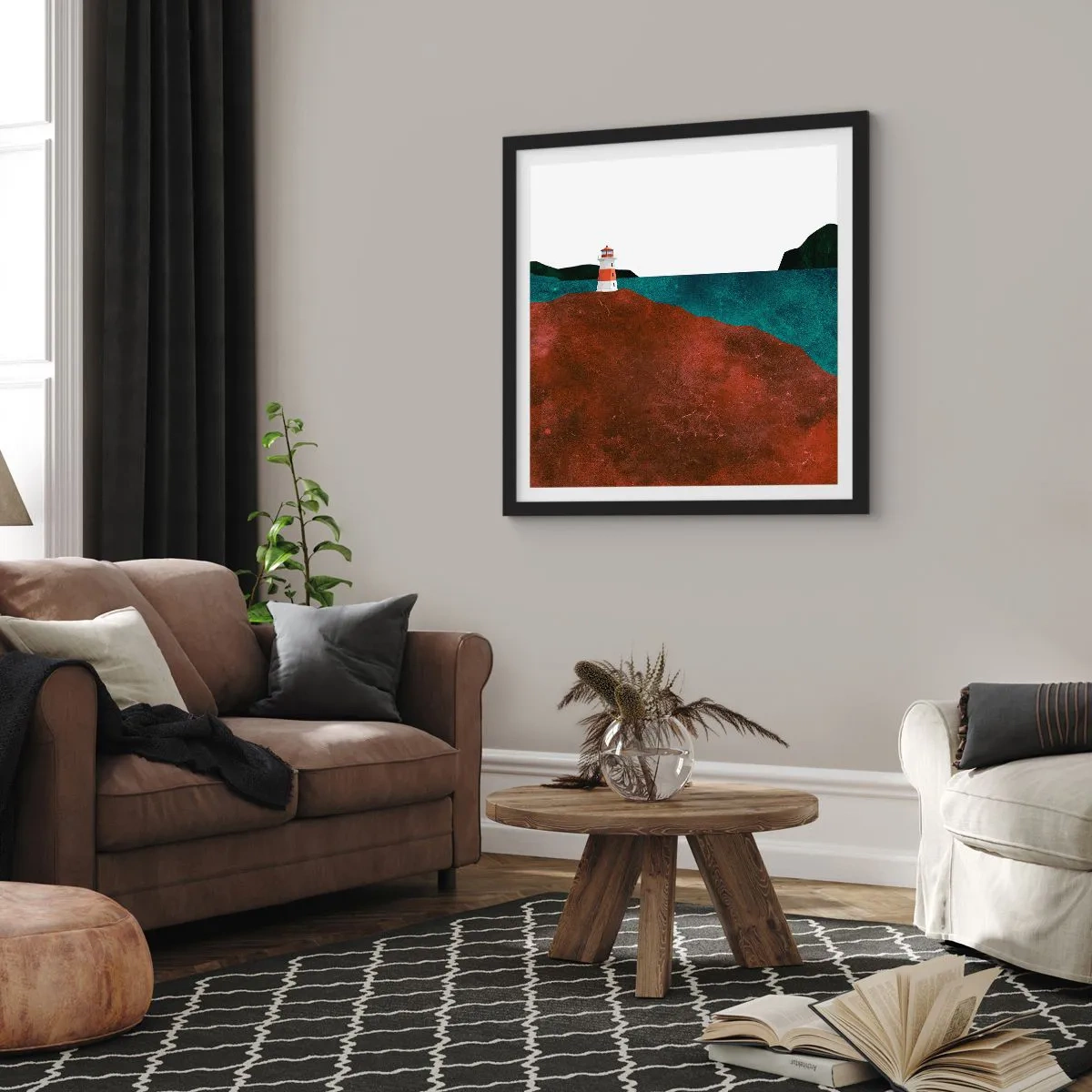 Affisch i svart ram - Med blicken riktad mot havet - 40x40 cm