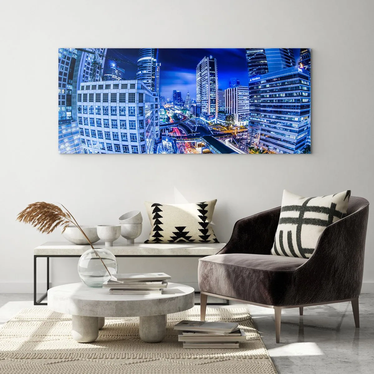 Glastavla - Bild på glas - Stadens nattrytmer - 140x50 cm