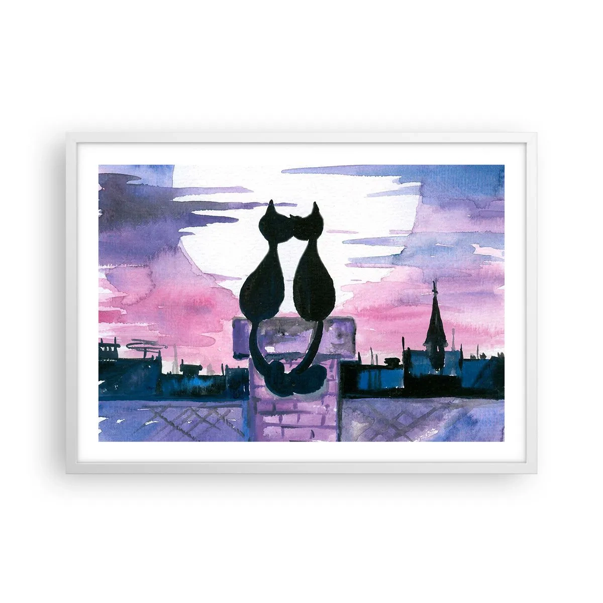 Affisch i vit ram - Rendez-vous under månen - 70x50 cm